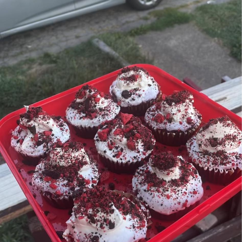 Red velvet cupcakes with whipped cream